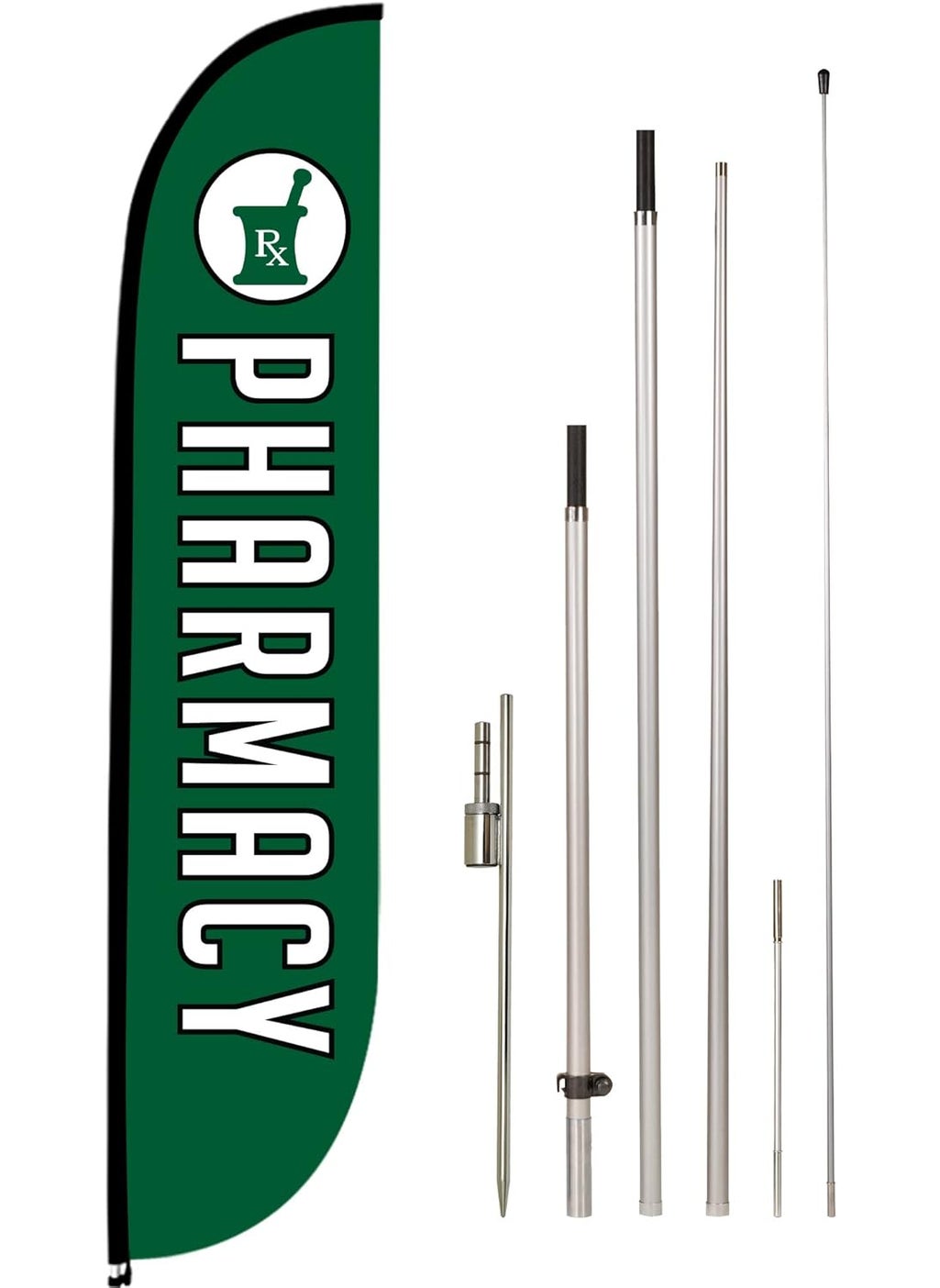LookOurWay LookOurWay Feather Flag Set 12 ft Advertising Flag with Fiberglass Poles and Ground Spike for Business Promotion Health Care Themed Pharmacy  - Image 1
