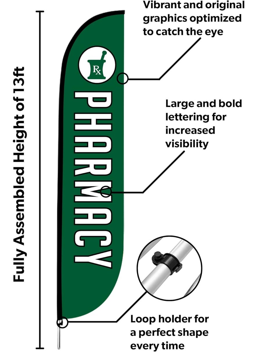 LookOurWay LookOurWay Feather Flag Set 12 ft Advertising Flag with Fiberglass Poles and Ground Spike for Business Promotion Health Care Themed Pharmacy  - Image 2