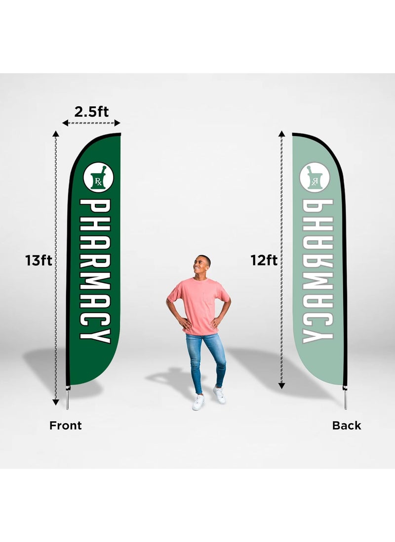 LookOurWay LookOurWay Feather Flag Set 12 ft Advertising Flag with Fiberglass Poles and Ground Spike for Business Promotion Health Care Themed Pharmacy  - Image 4