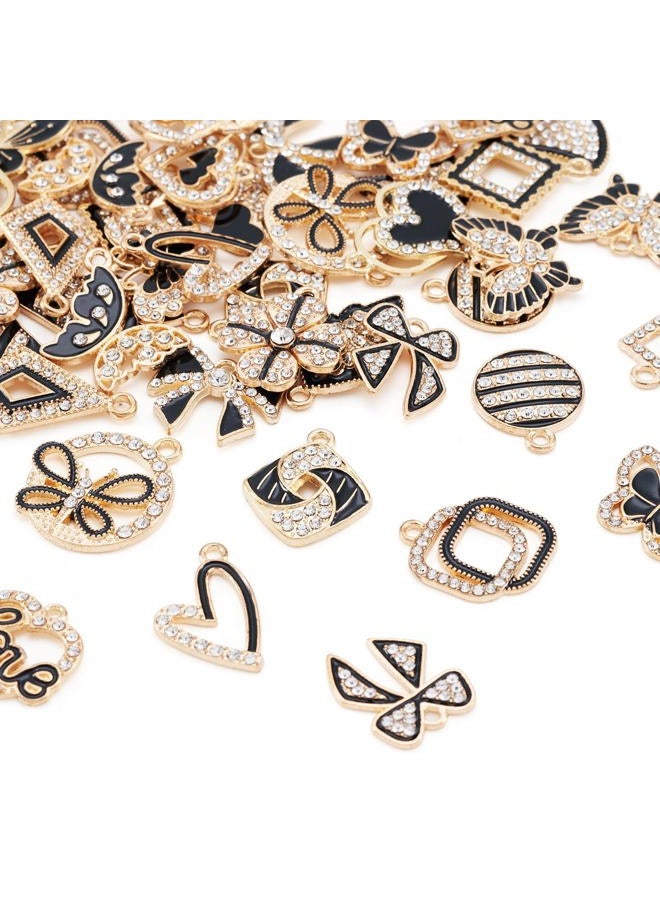 Craftdady 46pcs Crystal Rhinestone Pendants Butterfly Heart Rhombus Bowknot Earring Charms Alloy Enamel Metal Pendants Light Gold Bracelet Charms for DIY Craft Necklace Jewelry Making - Image 1