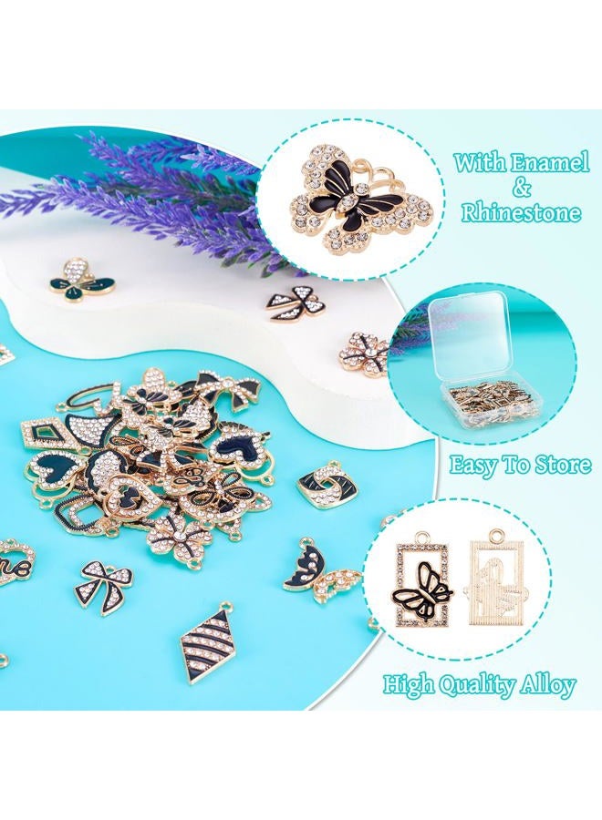 Craftdady 46pcs Crystal Rhinestone Pendants Butterfly Heart Rhombus Bowknot Earring Charms Alloy Enamel Metal Pendants Light Gold Bracelet Charms for DIY Craft Necklace Jewelry Making - Image 4