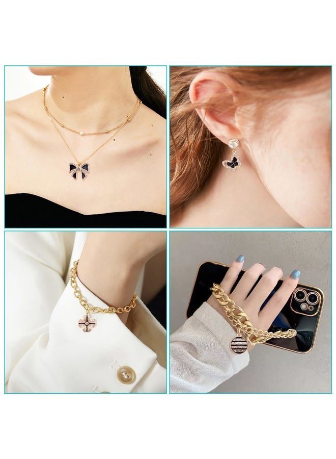 Craftdady 46pcs Crystal Rhinestone Pendants Butterfly Heart Rhombus Bowknot Earring Charms Alloy Enamel Metal Pendants Light Gold Bracelet Charms for DIY Craft Necklace Jewelry Making - Image 5