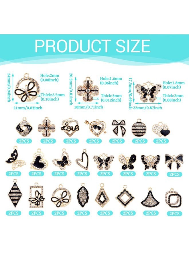Craftdady 46pcs Crystal Rhinestone Pendants Butterfly Heart Rhombus Bowknot Earring Charms Alloy Enamel Metal Pendants Light Gold Bracelet Charms for DIY Craft Necklace Jewelry Making - Image 3