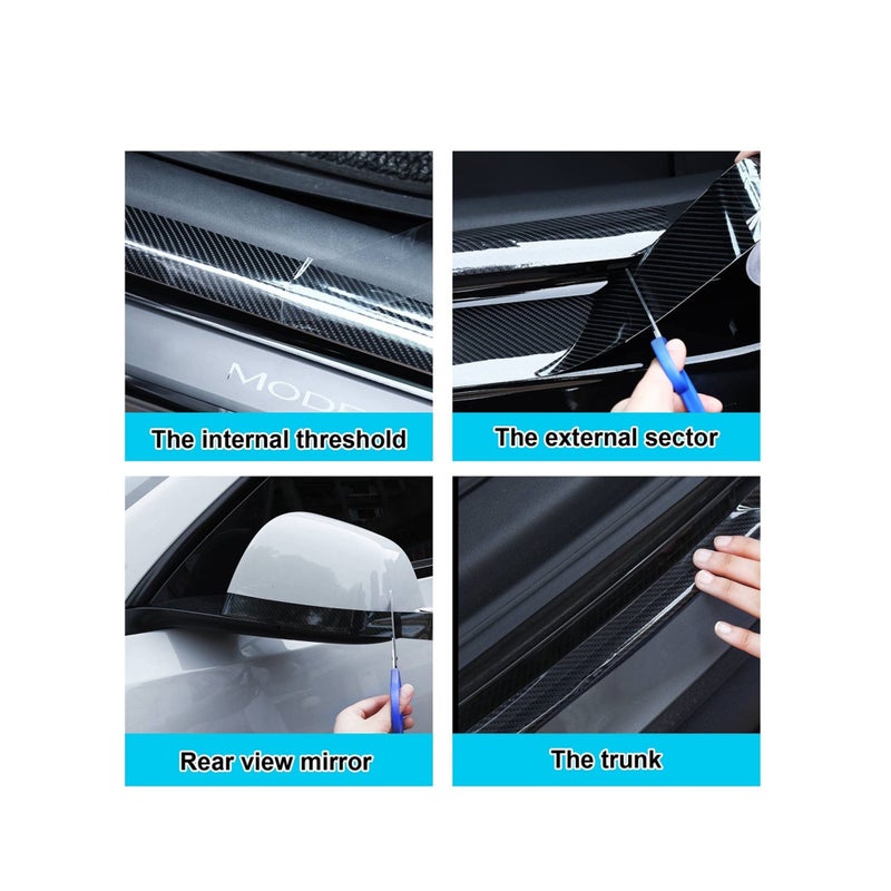 SOLARAE Car Edge Door Guards Door Sill Protector 3 Rolls 5D Carbon Fiber Black Vinyl Wrap Automotive Vehicles Door Sill Protector Anti Collision Film Fits for Car 2In x 17Ft 1.2In x 17Ft 2.7In x 33Ft - Image 2