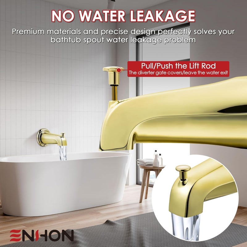 Enhon Slip On Diverter Tub Spout Compatible with Kohler GP85556, Bathroom Shower Bathtub Faucet Spout Replacement Fits 1/2'' Copper Water Tube, 5/32'' Hex Wrench Included (Polished Brass,1 Pack) - Image 2