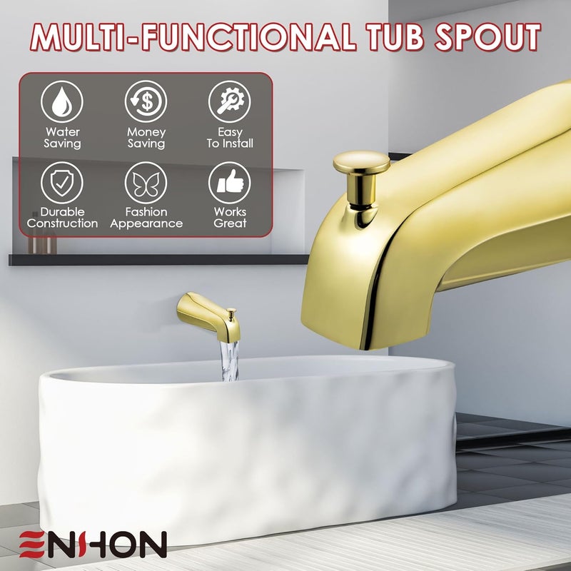 Enhon Slip On Diverter Tub Spout Compatible with Kohler GP85556, Bathroom Shower Bathtub Faucet Spout Replacement Fits 1/2'' Copper Water Tube, 5/32'' Hex Wrench Included (Polished Brass,1 Pack) - Image 4