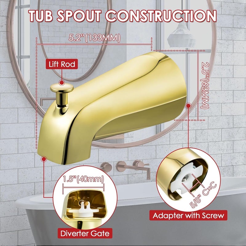 Enhon Slip On Diverter Tub Spout Compatible with Kohler GP85556, Bathroom Shower Bathtub Faucet Spout Replacement Fits 1/2'' Copper Water Tube, 5/32'' Hex Wrench Included (Polished Brass,1 Pack) - Image 5