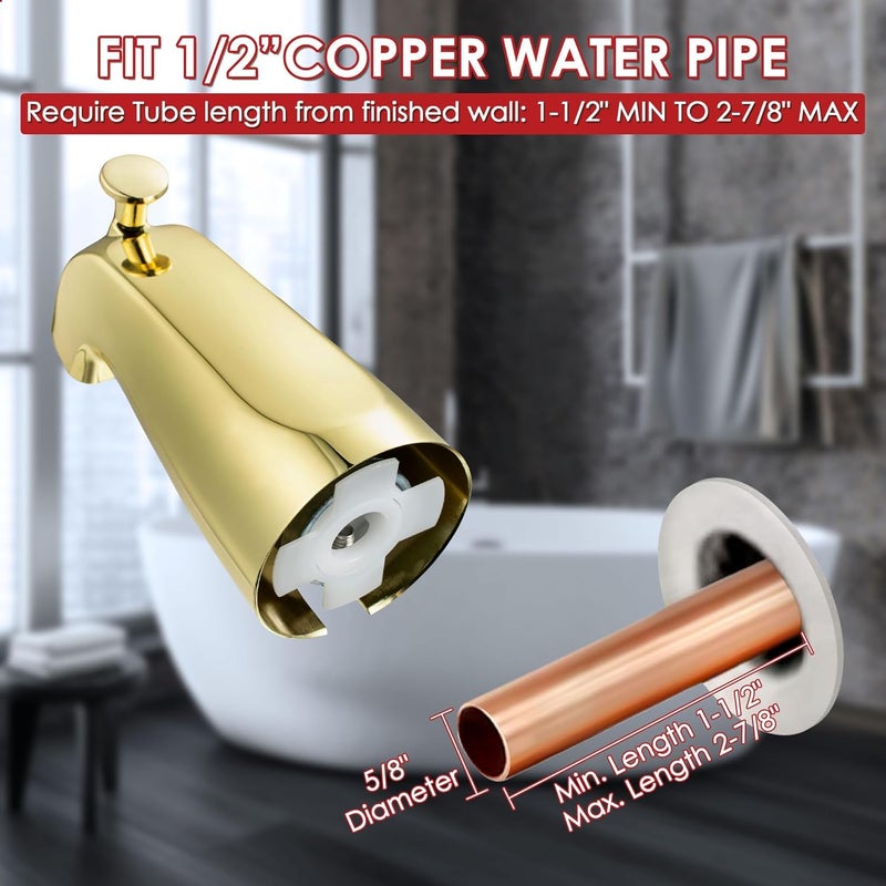 Enhon Slip On Diverter Tub Spout Compatible with Kohler GP85556, Bathroom Shower Bathtub Faucet Spout Replacement Fits 1/2'' Copper Water Tube, 5/32'' Hex Wrench Included (Polished Brass,1 Pack) - Image 3