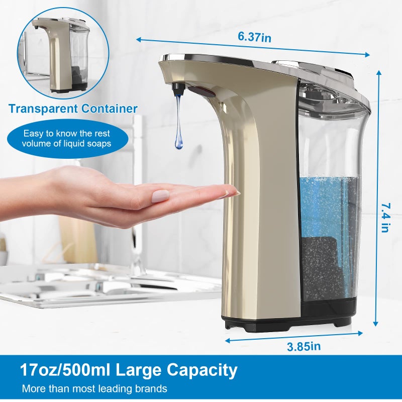 PZOTRUF Automatic Soap Dispenser, Touchless Dish soap Dispenser 17oz/500ml with Upgraded Infrared Sensor, 5 Adjustable Soap Dispensing Levels, Liquid Hand soap Dispenser for Bathroom & Kitchen - Image 3