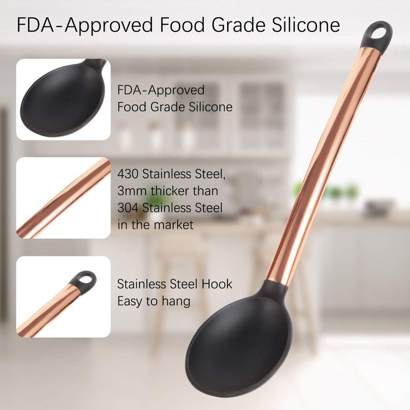 MIBOTE Silicone Cooking Utensil Set,14 Pcs Kitchen Utensils Set with Holder Non-stick Heat Resistant Cookware Cooking Turner Tongs Spatula Spoon with Stainless Steel Handle (Gold Black) BPA Free, Non Toxi - Image 5
