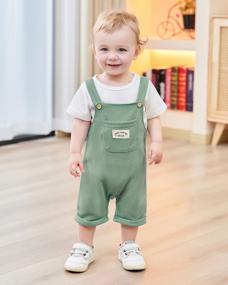 ZOEREA Toddler Baby Boys Clothes Summer Outfit Stripe T-Shirt and Shortall Romper Set Cute Jumpsuit ï¼ˆGreen,6-12 Monthï¼‰ - Image 2