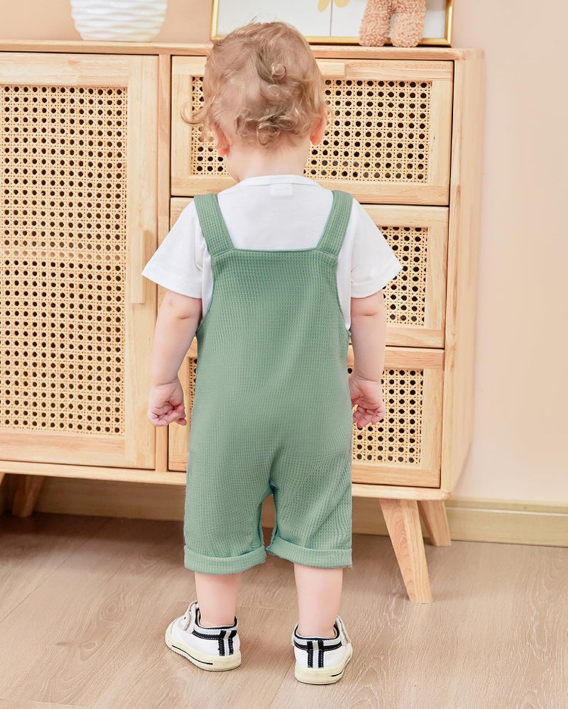 ZOEREA Toddler Baby Boys Clothes Summer Outfit Stripe T-Shirt and Shortall Romper Set Cute Jumpsuit ï¼ˆGreen,6-12 Monthï¼‰ - Image 3