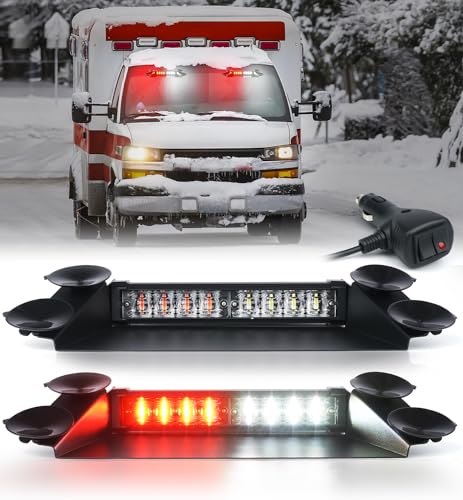LUMENIX LED Emergency Dash Strobe Lights Aluminum, Front Windshield Visor Safety Warning Traffic Caution Deck Split Flashing Light for Firefighter First Responder Vehicles Fire Trucks- White Red - Image 1