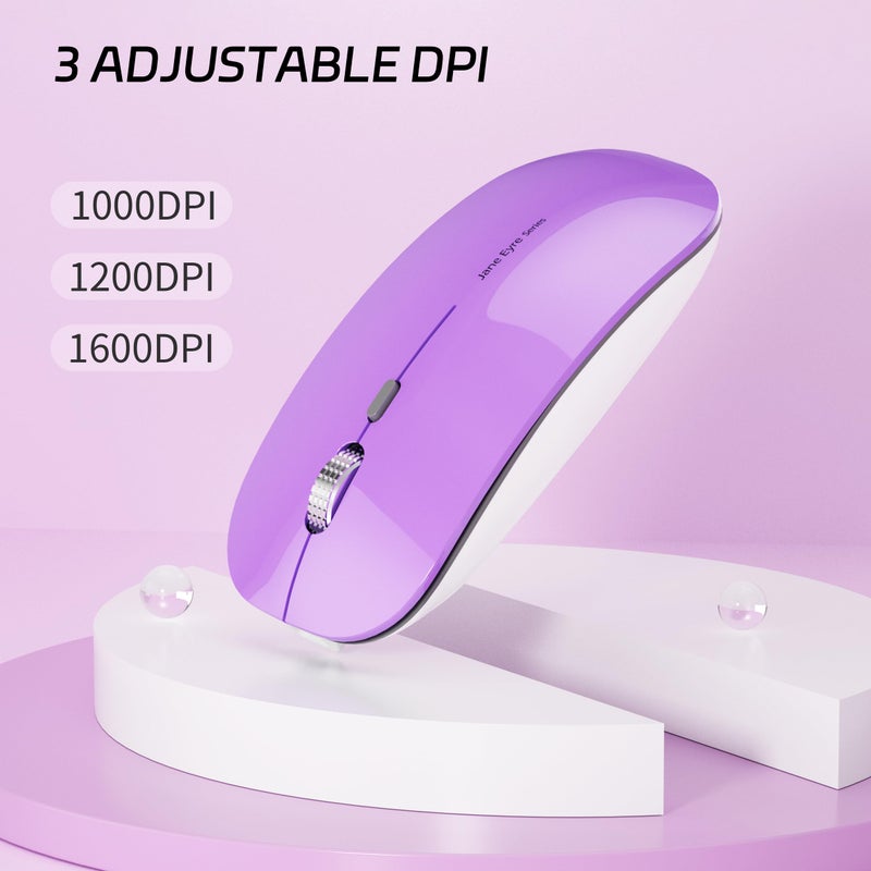 Uciefy Q5 Slim Rechargeable Wireless Mouse, 2.4G Portable Optical Silent Ultra Thin Wireless Computer Mouse with USB Receiver and Type C Adapter, Compatible with PC, Laptop, Desktop (Purple) - Image 5