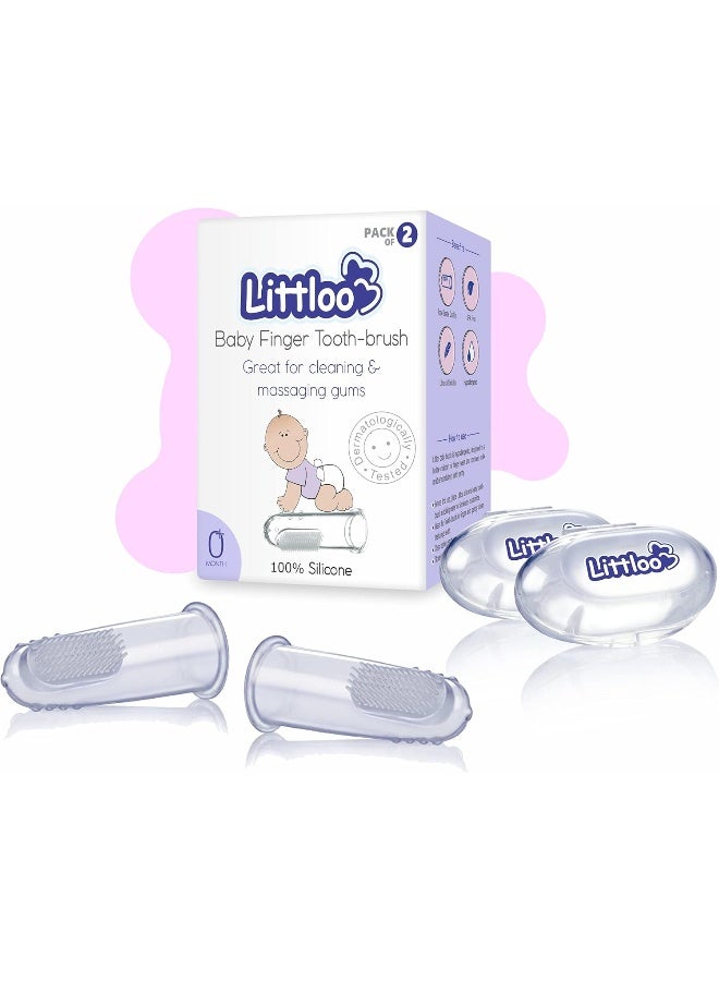 LITTLOO Pack Of 2 Silicone Baby Finger Manual Toothbrush, Great For Massaging And Cleaning Gums, Bpa-Free, Use Soft Brush For Kids And New Born Baby, Kids Finger Toothbrushes Clear - Image 1