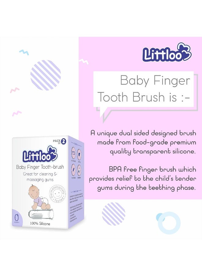 LITTLOO Pack Of 2 Silicone Baby Finger Manual Toothbrush, Great For Massaging And Cleaning Gums, Bpa-Free, Use Soft Brush For Kids And New Born Baby, Kids Finger Toothbrushes Clear - Image 2