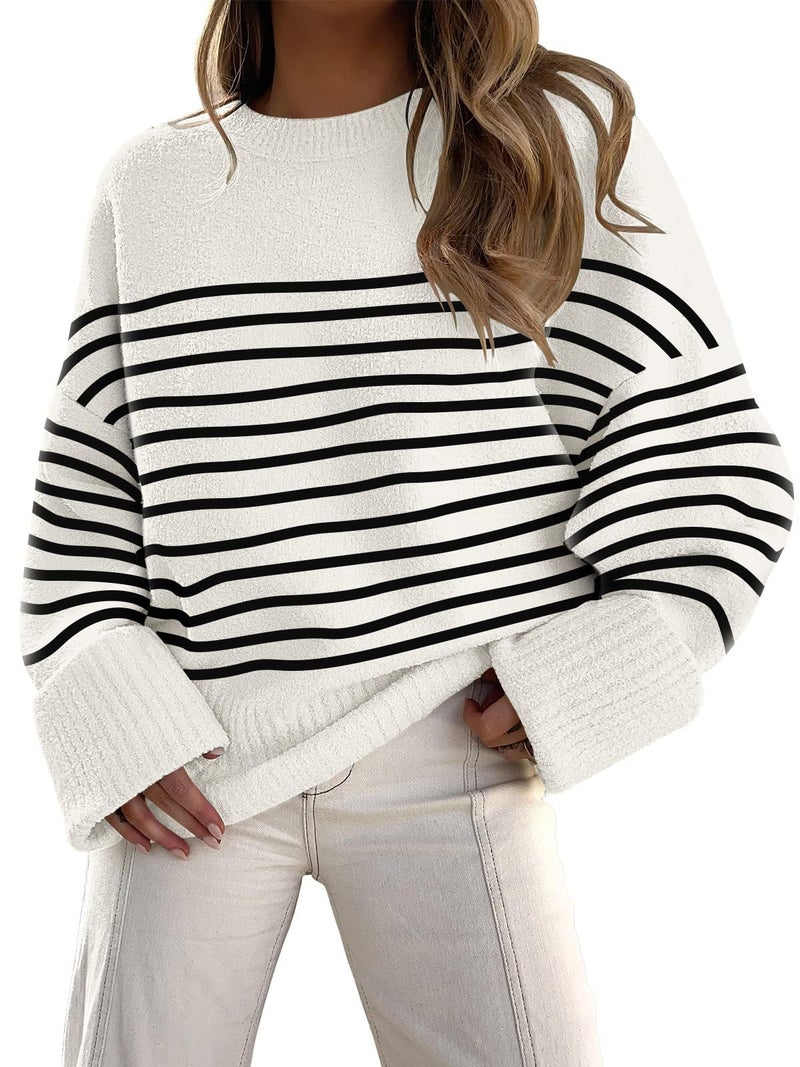 LILLUSORY Oversized Sweater Womens 2026 Fall Fashion Outfits Pullover Long Tunic Old Money Winter Cozy Clothes Cute Crewneck Trendy Knit Chunky Warm Knitted Ladies Top Striped - Image 1