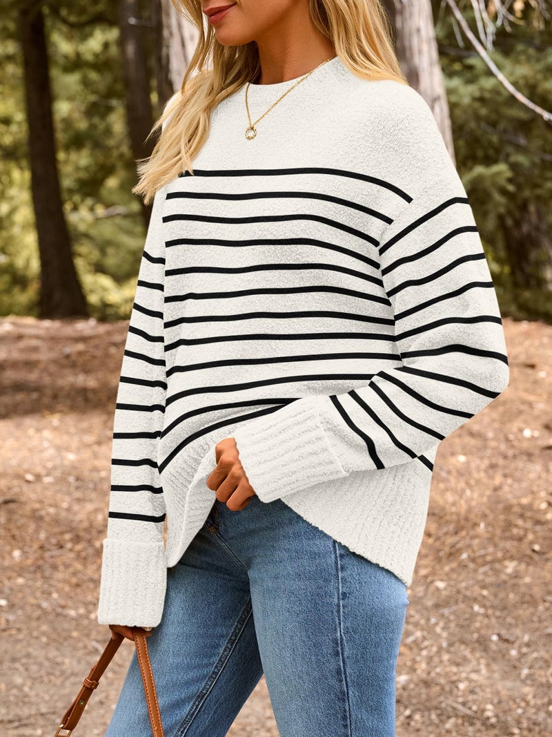 LILLUSORY Oversized Sweater Womens 2026 Fall Fashion Outfits Pullover Long Tunic Old Money Winter Cozy Clothes Cute Crewneck Trendy Knit Chunky Warm Knitted Ladies Top Striped - Image 3