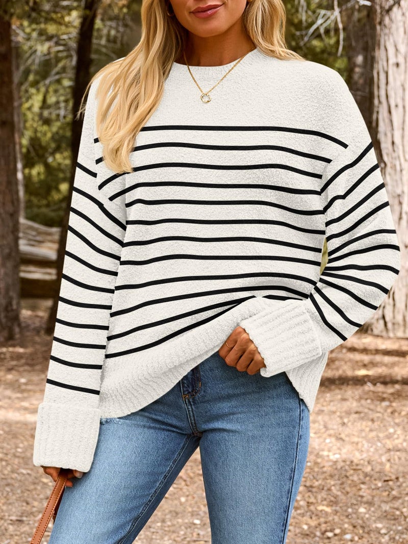 LILLUSORY Oversized Sweater Womens 2026 Fall Fashion Outfits Pullover Long Tunic Old Money Winter Cozy Clothes Cute Crewneck Trendy Knit Chunky Warm Knitted Ladies Top Striped - Image 2