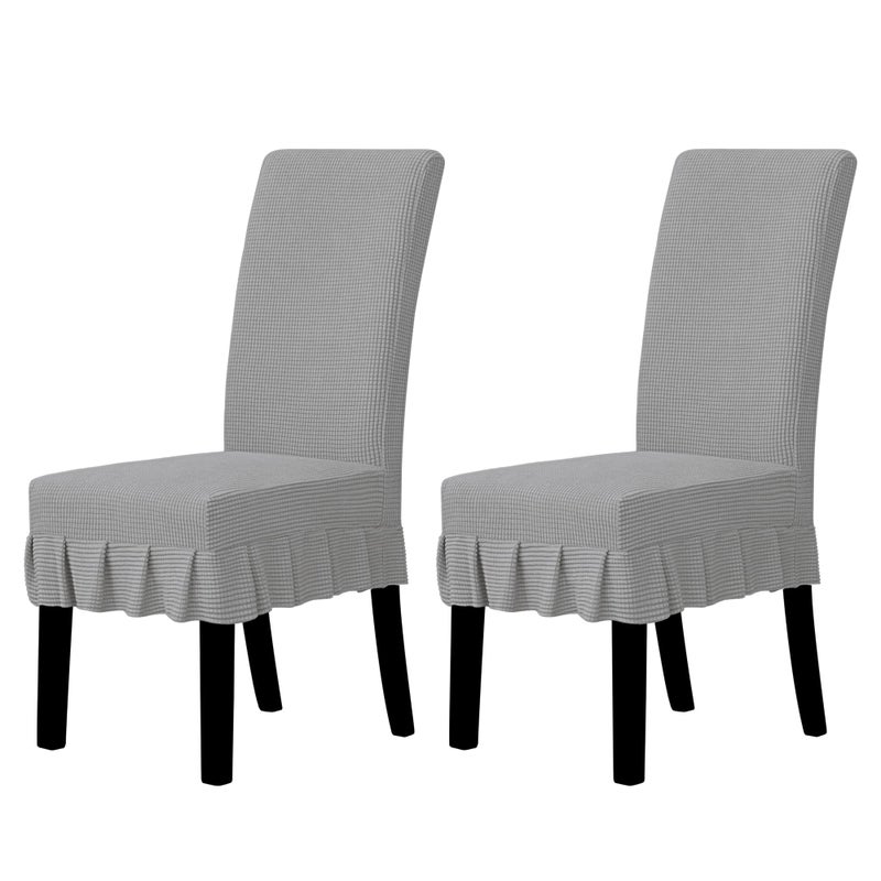 Easy-Going Dining Chair Covers Stretch Parsons Chair Slipcover with Skirt Chair Covers for Dining Room Restaurant Banquet (2 PCS, Light Gray) - Image 1