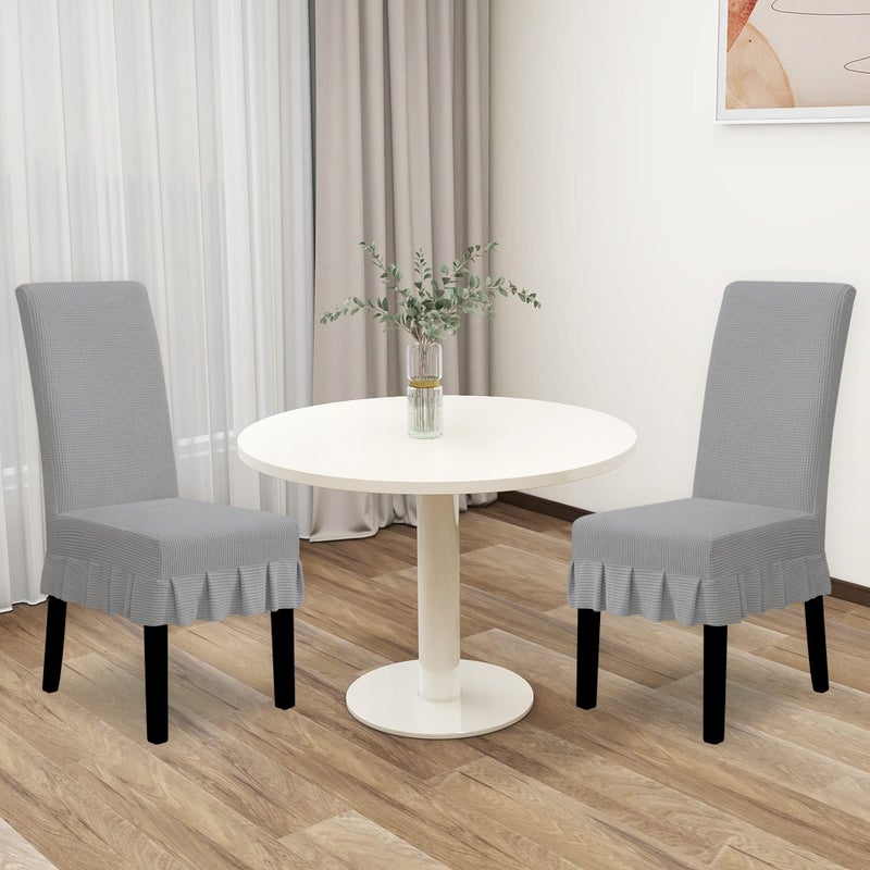 Easy-Going Dining Chair Covers Stretch Parsons Chair Slipcover with Skirt Chair Covers for Dining Room Restaurant Banquet (2 PCS, Light Gray) - Image 2