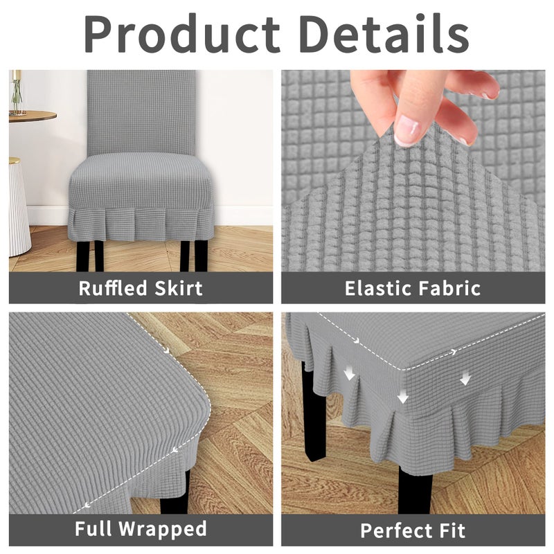 Easy-Going Dining Chair Covers Stretch Parsons Chair Slipcover with Skirt Chair Covers for Dining Room Restaurant Banquet (2 PCS, Light Gray) - Image 4