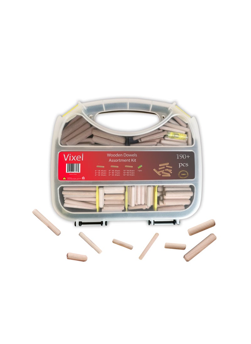 Vixel - VIXEL 190+ pcs Wooden Dowels Box for Repair, DIY and Home Improvement Including Wooden Dowels and Level Gauge - Image 1