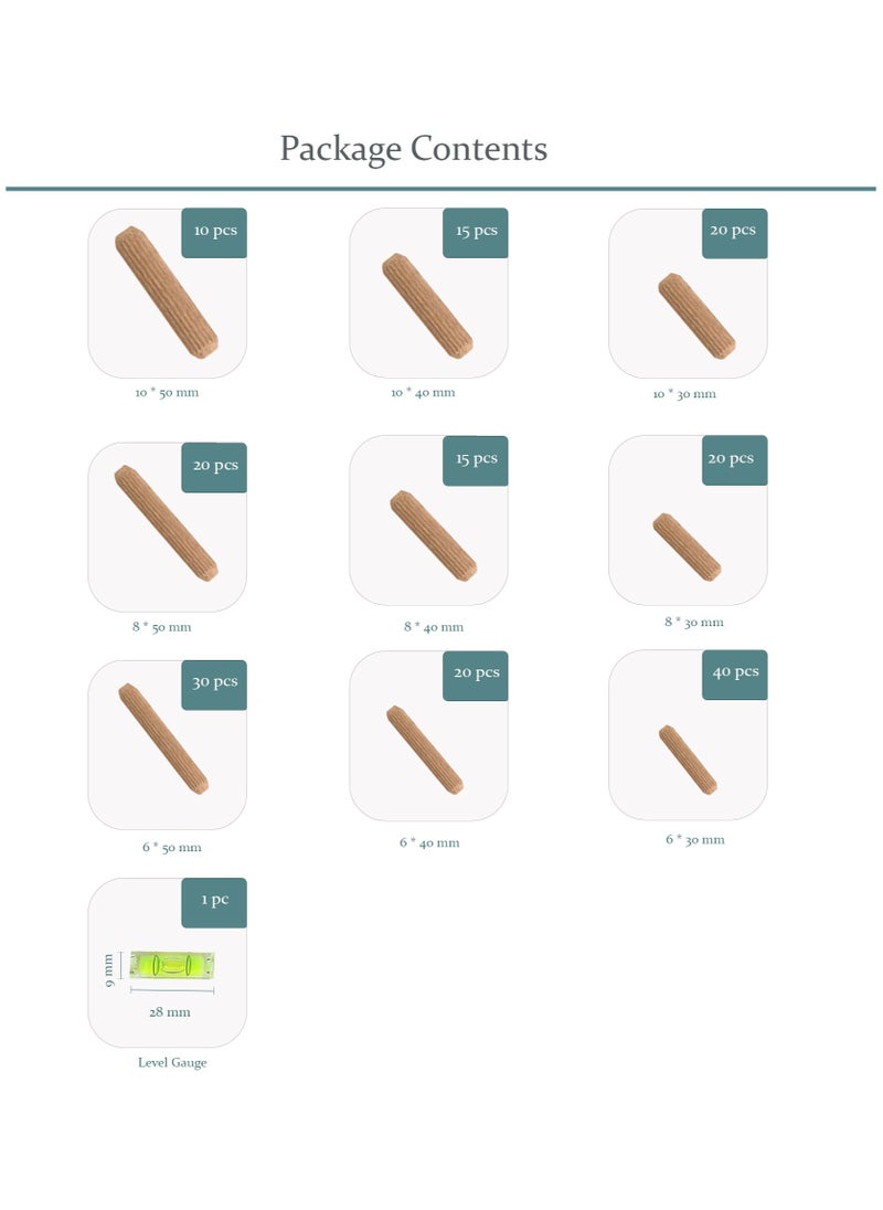 Vixel - VIXEL 190+ pcs Wooden Dowels Box for Repair, DIY and Home Improvement Including Wooden Dowels and Level Gauge - Image 1