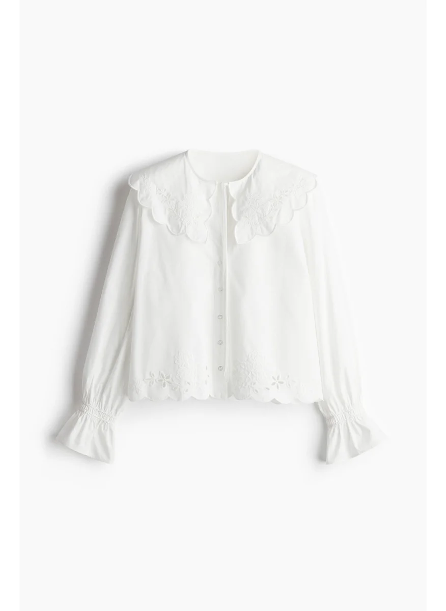 H&M Embroidered Peter Pan-Collared Blouse