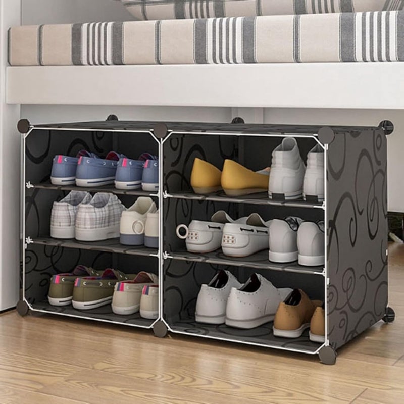 Zemic Plastic Shoe Rack for Home with DoorAdjustable Plastic Shoe Rack for BedroomOutdoor WaterproofMultiPurpose Shoe OrganizerHighDensity PP Frame for Stability 6SHELF2DOOR Black