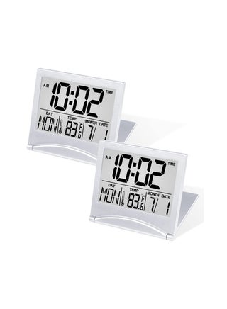 Digital Travel Alarm Clock, 2 Pcs Foldable Calendar Temperature Timer LCD Clock with Snooze Mode, Large Number Display, Battery Operated, Compact Desk Clock for All Ages (Silver) - pzsku/ZEAFF26346AAE7A4CF702Z/45/_/1698634927/bfe0aaaa-ef6c-4be0-be95-c39666e3118b