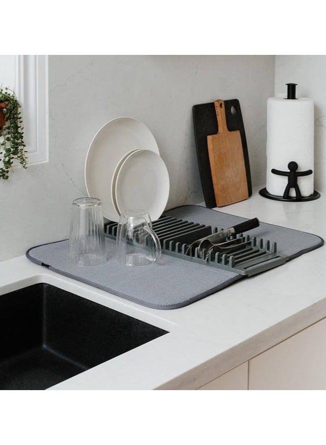 WIDEWINGS Dish Rack & Mat, Foldable, Space Saver, GREY, Plastic, Countertop Mount, Drying Dishes, Wine Glasses, Bowls, Dishes - Design may vary.  - Image 4