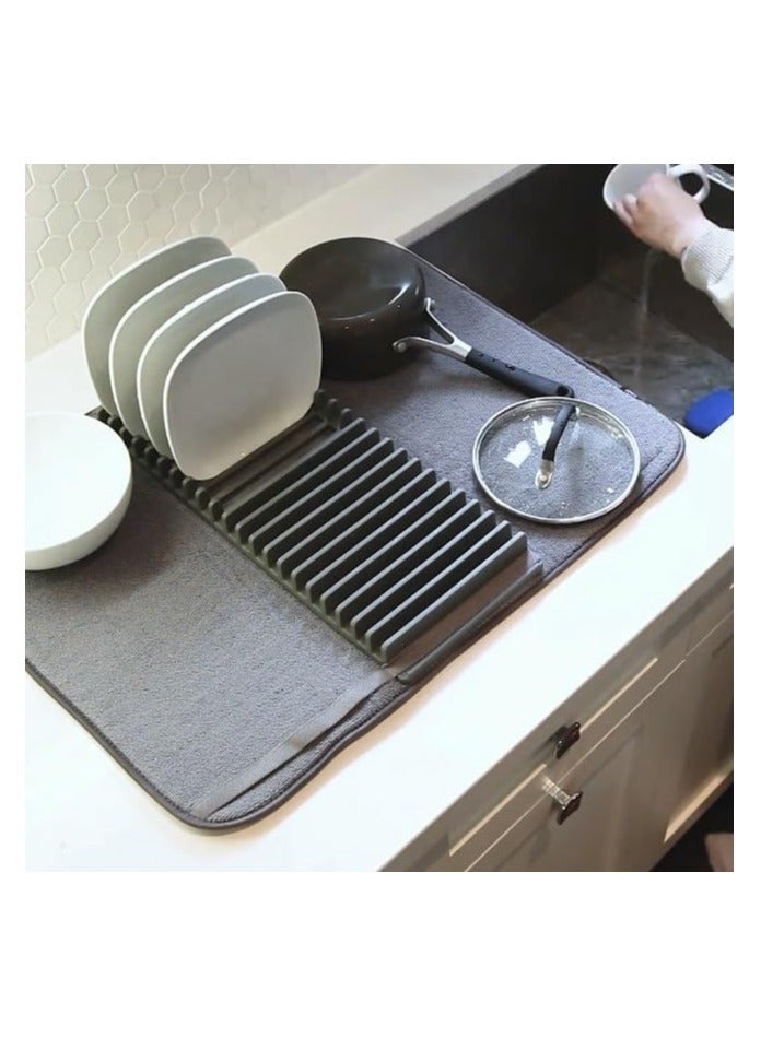 WIDEWINGS Dish Rack & Mat, Foldable, Space Saver, GREY, Plastic, Countertop Mount, Drying Dishes, Wine Glasses, Bowls, Dishes - Design may vary.  - Image 1