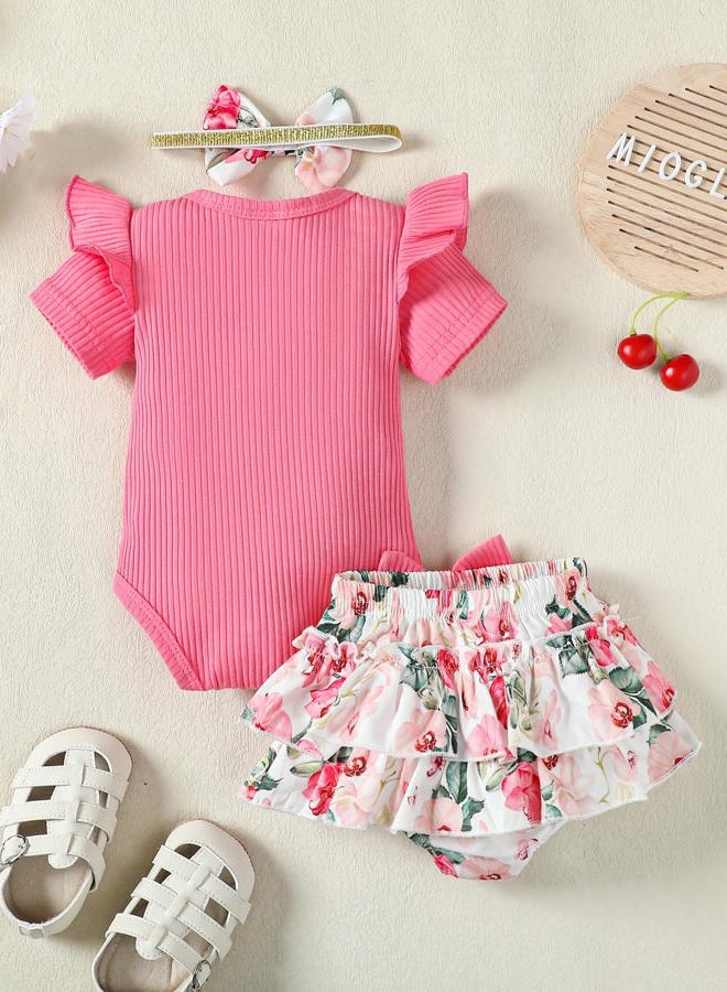 Mioglrie 3-6 Months Girl Clothes Romper Shorts Set Summer Baby Girl Outfits Pink Baby Girl Stuff Baby Girls' Clothing Floral Newborn Baby Girl Clothes - Image 3