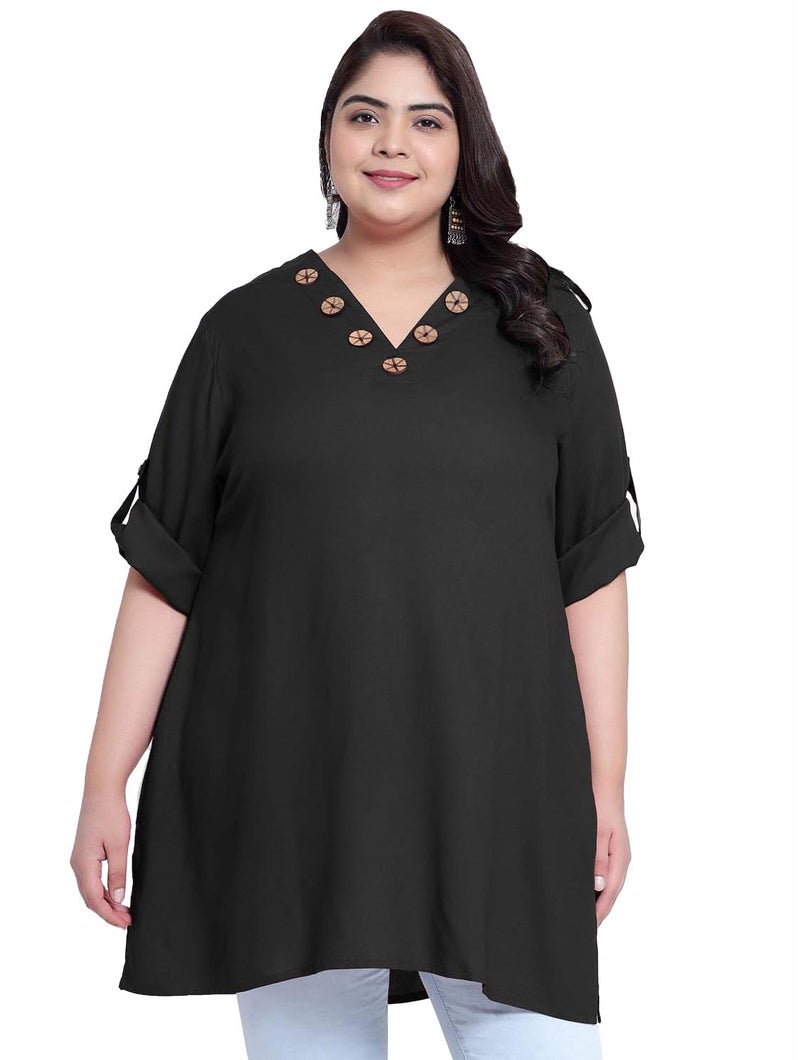 Indietoga Women's Plus Size Casual Longline Tunic Tops (P10001395_ Black Solid_3XL) - Image 1