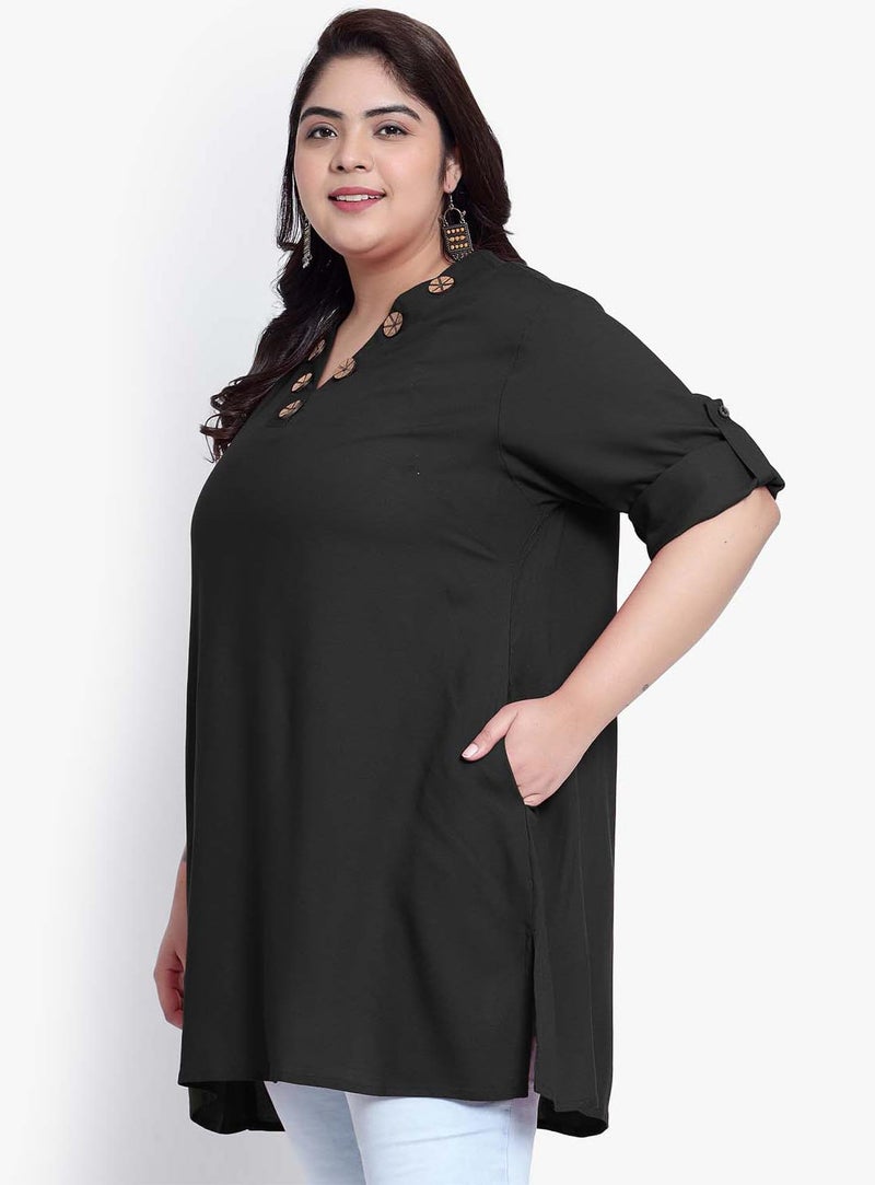 Indietoga Women's Plus Size Casual Longline Tunic Tops (P10001395_ Black Solid_3XL) - Image 5