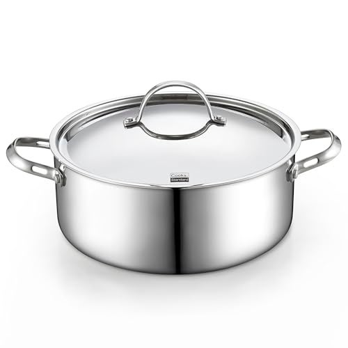 Cooks Standard وعاء طهي متعدد الطبقات من الفولاذ المقاوم للصدأ، سعة 7 لتر لطهي المعكرونة، وعاء طهي هولندي مع غطاء، وعاء عميق للطهي بالتحريض - Image 1