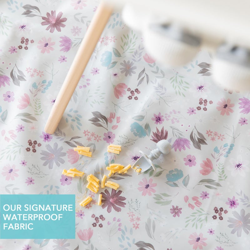 Bumkins Baby Splat Mat for Under High Chair, Babies Toddlers Eating Mess Mat, Waterproof Reusable Cloth for Arts and Crafts, Playtime Mat for Kids, Floors or Tables, Fabric 42inx42in, Floral Gray - Image 3