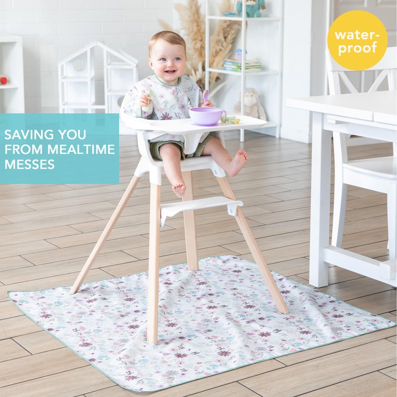 Bumkins Baby Splat Mat for Under High Chair, Babies Toddlers Eating Mess Mat, Waterproof Reusable Cloth for Arts and Crafts, Playtime Mat for Kids, Floors or Tables, Fabric 42inx42in, Floral Gray - Image 2