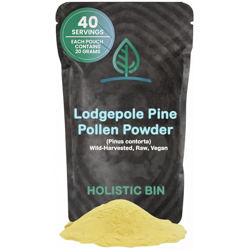 Holistic Bin Organic Pine Pollen Powder Pharmaceutical Grade Wild Harvested Golden Canadian Pine Pollen Non GMO No Additives Pure Pollen Supplement Made from The Lodgepole Pine Tree 20 g