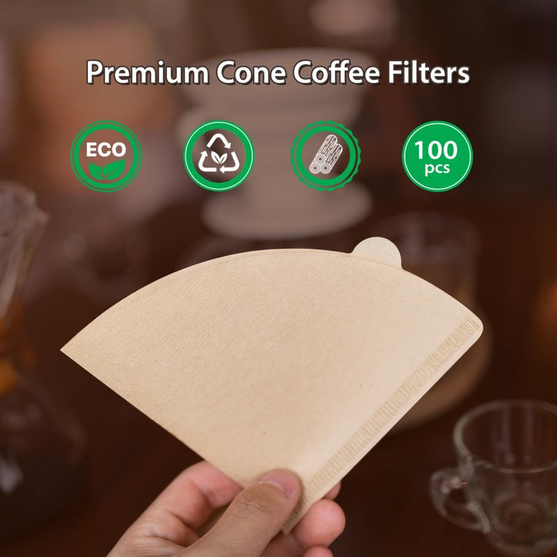 PakTalk Coffee Filters V60 Coffee Filter Size 02 Cone Coffee Filters 2-4 Cups for Pour Over and Drip Coffee Maker(Natural Brown, 100 Count) - Image 4