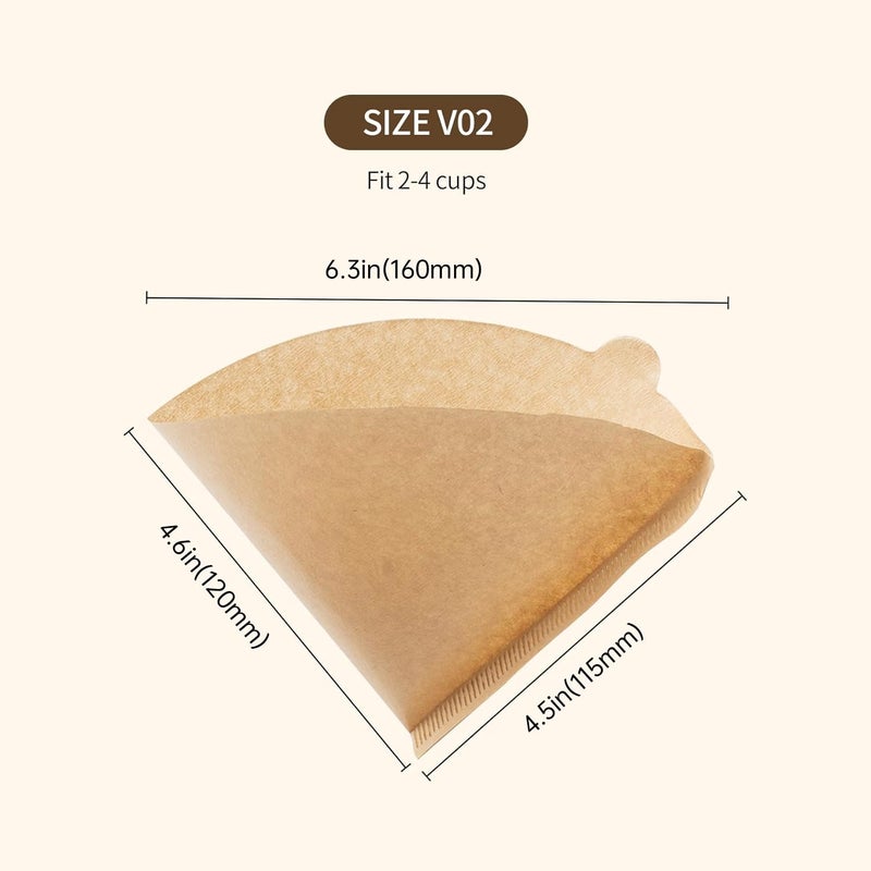 PakTalk Coffee Filters V60 Coffee Filter Size 02 Cone Coffee Filters 2-4 Cups for Pour Over and Drip Coffee Maker(Natural Brown, 100 Count) - Image 3
