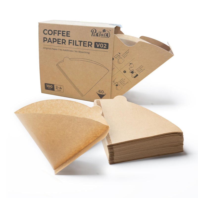 PakTalk Coffee Filters V60 Coffee Filter Size 02 Cone Coffee Filters 2-4 Cups for Pour Over and Drip Coffee Maker(Natural Brown, 100 Count) - Image 1