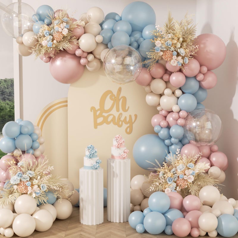 Leraqertra Gender Reveal Balloon Arch Kit, 130pcs Pink and Blue Balloons with Sand White Balloons for Boho Gender Reveal Birthday Baby Shower Decorations - Image 1