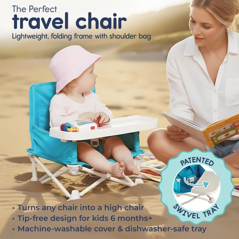 Hiccapop OmniBoost Travel Booster Seat with Tray for Baby | Folding Portable Seat for Dining Table, Camping, Beach, Grandmaâ€™s | Tip-Free Design Straps to Kitchen Chairs - Image 2