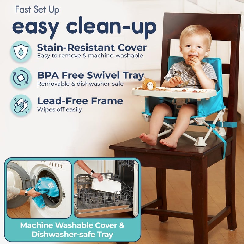 Hiccapop OmniBoost Travel Booster Seat with Tray for Baby | Folding Portable Seat for Dining Table, Camping, Beach, Grandmaâ€™s | Tip-Free Design Straps to Kitchen Chairs - Image 4