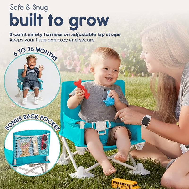 Hiccapop OmniBoost Travel Booster Seat with Tray for Baby | Folding Portable Seat for Dining Table, Camping, Beach, Grandmaâ€™s | Tip-Free Design Straps to Kitchen Chairs - Image 5