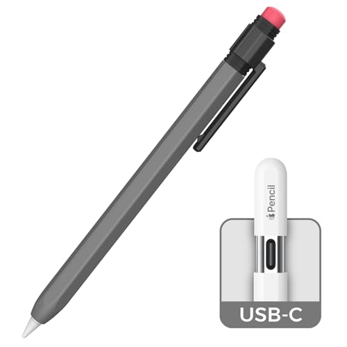 TRONWIN Apple Pencil USB C Case,Silicone Sleeve Protective Cover Perfect Grip Skin Classic Design with Sturdy Clip Compatible with Apple Pencil USB-c for ipad pro (Deep Grey) - Image 1
