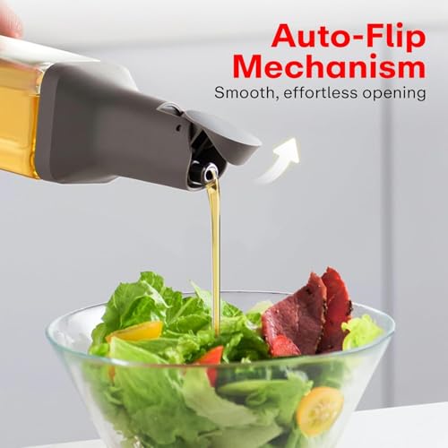 ZURATO Oil Dispenser, Glass Cooking Oil and Vinegar Bottle, Automatic Opening and Closing Edible Oil Pot, Leakproof, Stainless Steel Spout,Transparent Bottle with Auto-Flip Cap (500 ml) (1) - Image 4
