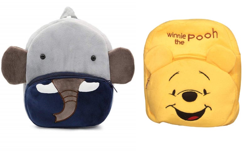 blue tree Kids School Bag Combo Soft Plush Backpack Cartoon Bags Mini Travel Bag for Children Girls Boys (Ch Elephant & Ch Pooh) - Image 4